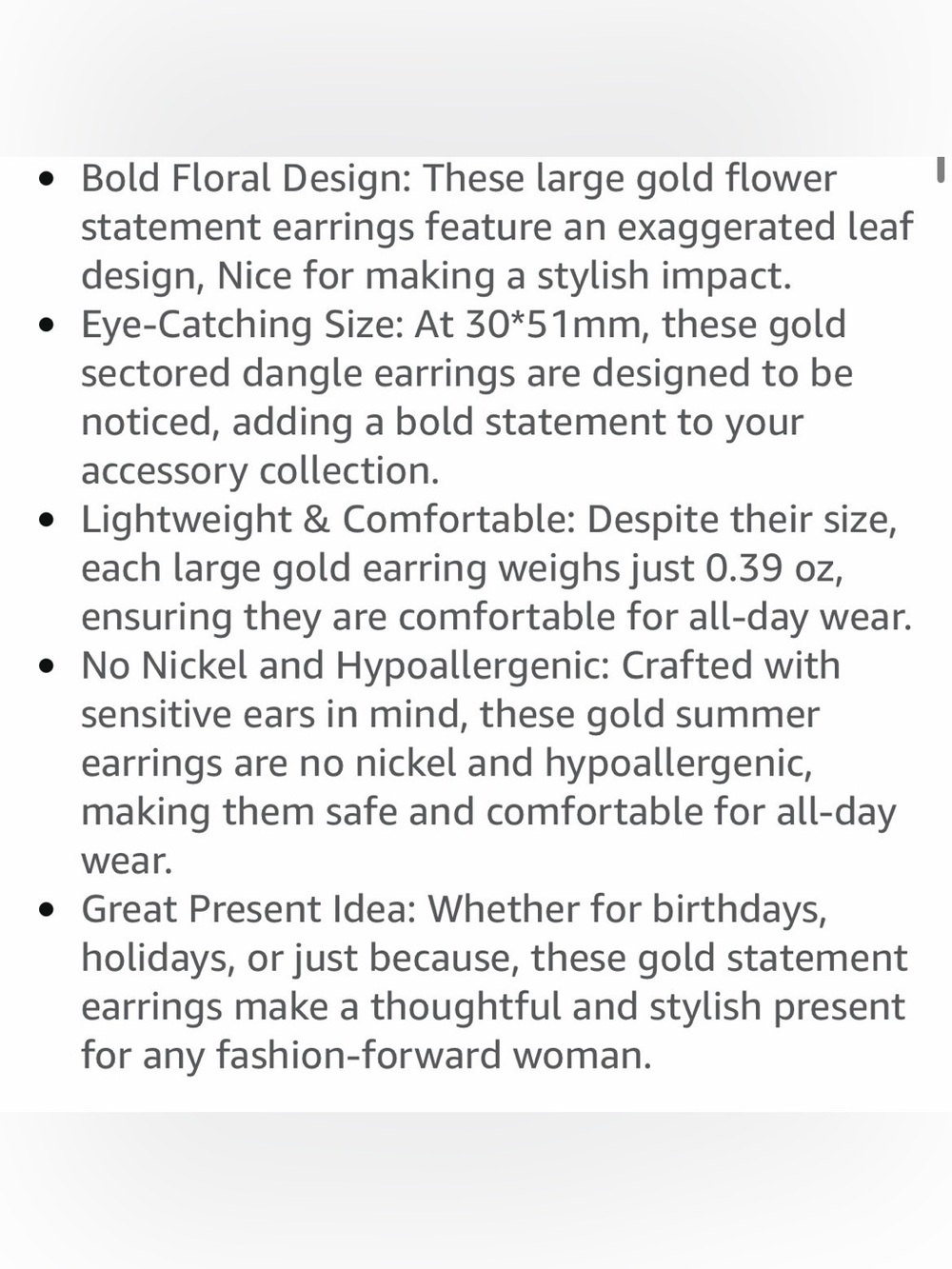NEW: Gold Floral Petal Statement Earrings - Women Jewelry ๐๐ข๐ข๐ ๐๐ฆ ๐ก๐๐ช ๐๐ข๐ก๐๐๐ง๐๐ข๐ก - Picture 11 of 16